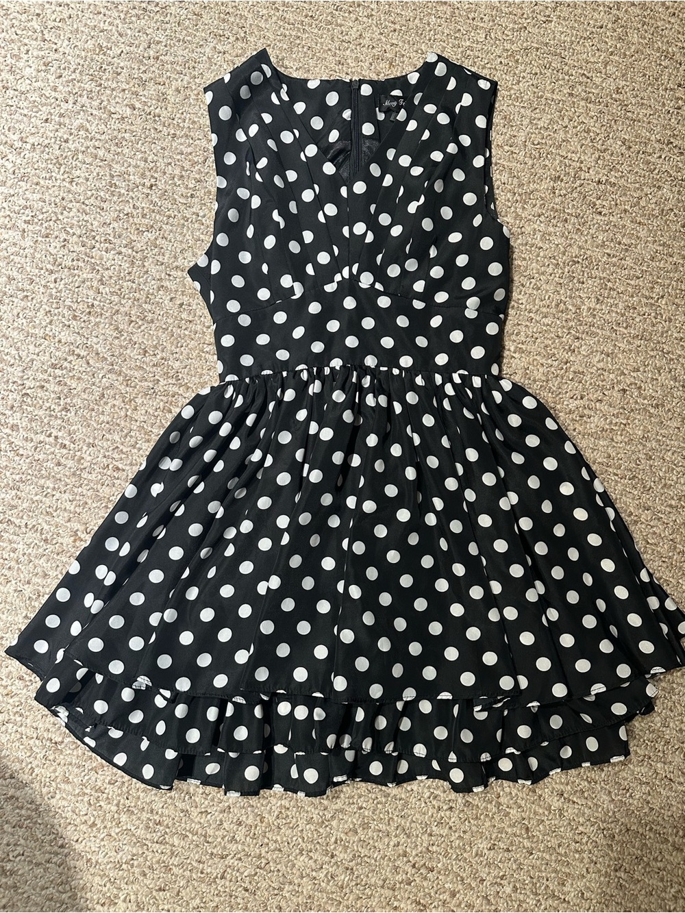 Women’s Black and White Polka Dot Flutter Dress